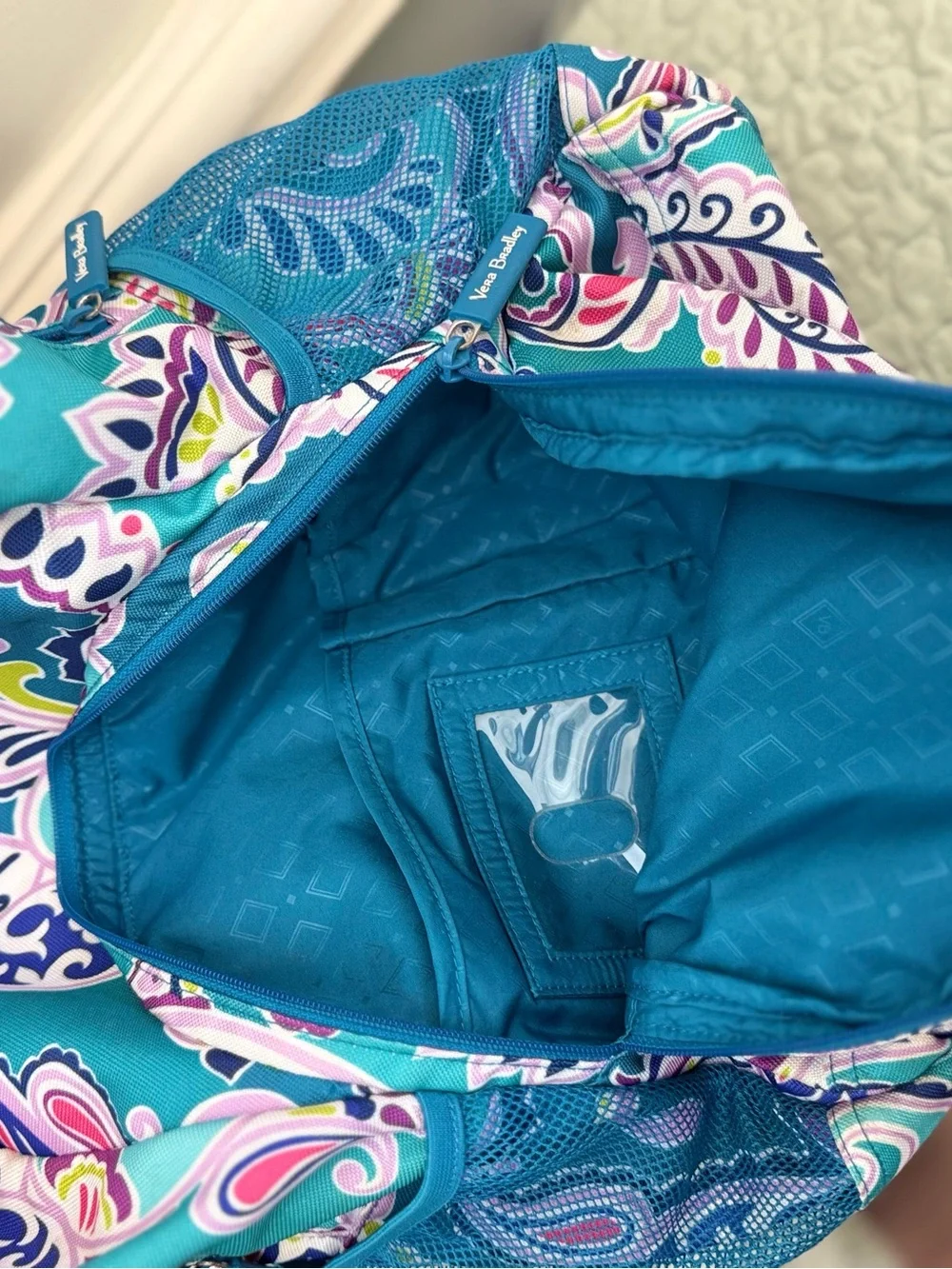 Vera Bradley Teal Paisley Print Backpack with Pink, Purple & Green Accents